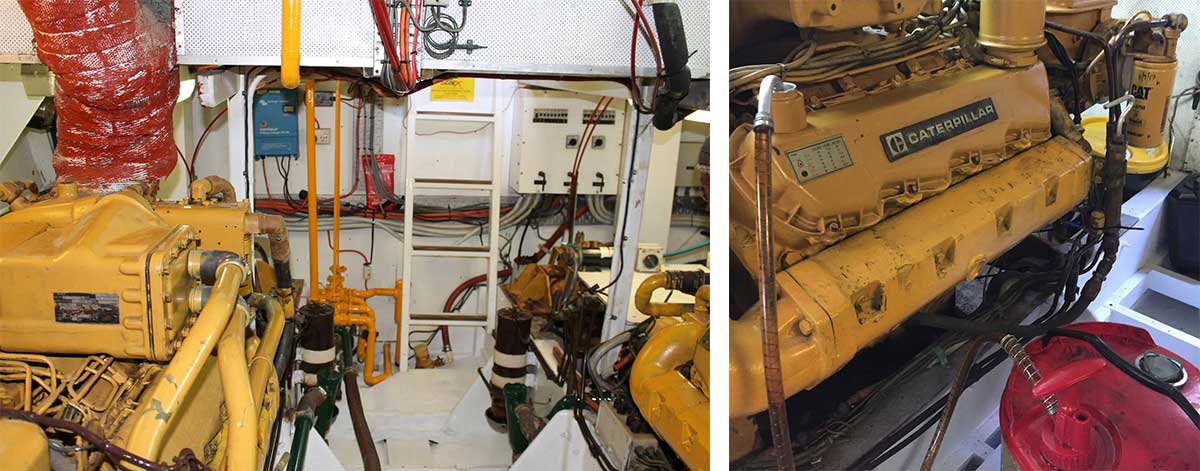 Initially surveyed 2C for 2 crew and 6 "Special Persons" to 30 nm she has 2 x Caterpillar 3208 TA 375hp engines with 2 x 800 ltr fuel tanks.